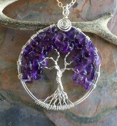 "This Amethyst Tree of Life Pendant is hand wire wrapped with gorgeous Amethyst gemstone using .925 Sterling Silver wires for the tree trunks an branches.  It is a beautiful gift to give or receive! ~~The pendant measures about between 1.40 to 1.50 inch in diameter. The US quarter coin is about 1 inch(25mm) in diameter.  ~~The pendant  comes on a 925 Sterling Silver cable chain. The chain is flexible and durable enough to hold the pendant. if you would like different 20\", 22\" at no extra charge. Please let me know. ~~  Each pendant is handmade, so please allow slight variations from the shape of the branches and placement of the stones as shown The Tree of Life is a universal symbol found in many spiritual traditions around the world. The tree of knowledge, connecting to heaven and the u Nickel-free Amethyst Pendant Jewelry, Nickel-free Amethyst Round Pendant Jewelry, Nickel Free Amethyst Round Pendant Jewelry, Wire Wrapped Purple Jewelry Gift, Spiritual Gemstone Jewelry With Silver Plated Wire, Nickel-free Amethyst Jewelry For Healing, Nickel-free Amethyst Crystal Necklaces As Gift, Nickel-free Amethyst Crystal Necklace As Gift, Nickel-free Amethyst Crystal Necklaces For Gift