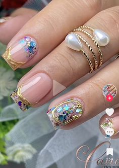 Nails Con Relieve, Shorts Nails, Magic Nails, Nail Jewels, Nail Art Designs Videos, Bling Acrylic Nails, Short Nail Designs, Nails Desing, 3d Nail Art