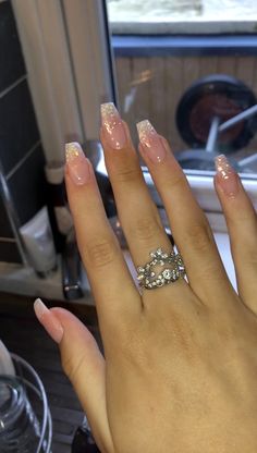 Sparkly French Tip Nails, Growth Tattoos, White Sparkle Nails, Pink Sparkle Nails, Sparkly Nail Designs, Blue Prom Nails, Nails Brush, Brush Techniques, Meaning Tattoos