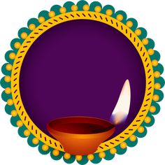 a purple and yellow frame with a lit candle