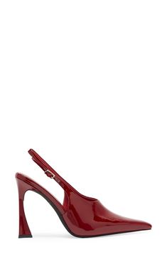 A slender square toe and flare heel balance a contemporary pump fitted with an adjustable slingback strap for a secure fit. 4" heel (size 8.5) Adjustable slingback strap with buckle closure Leather or synthetic upper/leather or leather and synthetic lining/synthetic sole Imported Red Fitted Slingback Pumps With Heel Strap, Red Fitted Slingback Pumps With Pointed Toe, Red Fitted Slingback Pumps For Spring, Red Slingback Pumps With Sculpted Heel, Red Open Toe Slingback Pumps With Sculpted Heel, Red Sculpted Heel Slingback Pumps, Red Fitted Slingback Heels, Modern Fitted Open Toe Slingback Pumps, Fitted Red Slingback Heels