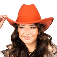 Women's Cattleman Style Orange Western Felt Cowboy Hat Nwt Top Off Your Western Style Outfit With This Chic Hat. Sure To Make A Statement! Felt Construction In Orange 15.75" Long X 14.25" Wide 3.75" Brim Approx. 23" Circumference (Opening) Curved Sides Cattleman Crease - Center Creased Crown With Flowing Side Dents Adjustable Sweatband With Pull Strings One Size Fits Most Nwt Western, Rodeo, Cowgirl, Horse, Equestrian, Rodeo Queen, Cowboys, Ranch, Rancher, Farm, Farmer, Cattle, Roper, Barrel Racer, Coastal Cowgirl, Beyonce, Western Straw Solid Flat Brim Top Hat For Fall, Fitted Fedora Hats For Fall, Fitted Solid Hat Bands For Fall, Solid Color Wide Brim Top Hat For Fall, Solid Brimmed Rodeo Hats, Country Style Hat Bands For Winter, Fall Hat With Curved Brim, Trendy Felt Hat For Country Events, Solid Color Curved Brim Hat For Fall