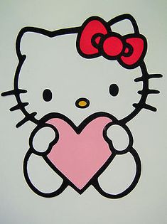 a hello kitty sticker with a heart in the shape of a bow on it