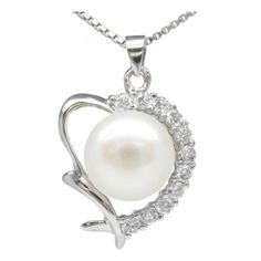 The centerpiece of this exquisite pendant is a lustrous, smooth and flawless AAA pearl, carefully nestled within a sterling silver heart-shaped frame. The heart frame surrounding the pearl is intricately crafted with delicate cubic zirconias creating a harmonious blend of classic and contemporary aesthetics.     Sterling silver chain included.   Main Stone: cultured freshwater pearl Pearl Grade: AAA Pearl Size: approx.  10.5mm Pearl Color: white Pendant Size: approx. 1 inch tall, 5/8 inch wide, including frame Necklace Length: 18" Packing: luxury jewelry box Clasp & chain & frame: sterling silver SKU#: 404P105WHT18 Perfect gift for your loved ones on holidays, Birthday, Christmas, Valentine's Day, Mother's Day, Anniversary, Wedding, Engagement, Graduation, Hanukkah, and June Birthstone. Fo Frame Necklace, Luxury Jewelry Box, Heart Shaped Frame, Heart Frame, Box Clasp, June Birthstone, Heart Wedding, Pearl Pendant Necklace, Anniversary Wedding