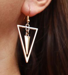 Gold Triangle Earrings Dangle Geometric Earrings Women Gift | Etsy Elegant Geometric Pierced Earrings, Elegant Triangle Metal Earrings, Elegant Triangle Metal Jewelry, Elegant Triangle-shaped Jewelry, Triangle Metal Earrings For Gift, Minimalist Metal Linear Earrings For Party, Nickel Free Modern Linear Earrings For Party, Minimalist Metal Earrings For Party, Modern Nickel-free Linear Earrings For Party