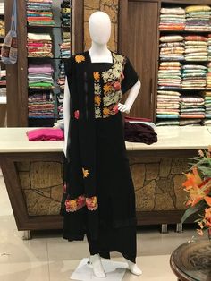 A stunningly marvellous outfit. This outfit features kashmiri zari/tilla and aari fusion embroidery on the neckline of shirt, embroidery on sleeves and 2 sided embroidered borders on the dupatta with floral booties all over.- - - - - - - - - - - - - - - - - - - - Product DetailsCondition: Brand NewF A B R I CShirt: Viscose GeorgetteDupatta: Viscose GeorgetteLower: Indian CrepeUnstitched47+ inches of Shirt Length and sleeves upto 3 quarters.Care Instructions: Dry Clean Only✿Subscribe to our Newsl Navratri Chanderi Palazzo Set With Resham Embroidery, Anarkali Palazzo Set With Resham Embroidery For Festivals, Floor-length Georgette Palazzo Set For Transitional Seasons, Transitional Floor-length Georgette Palazzo Set, Designer Art Silk Palazzo Set With Resham Embroidery, Anarkali Style Zari Work Palazzo Set For Designer Wear, Anarkali Palazzo Set With Zari Work For Designer Wear, Festive Embroidered Sharara For Designer Wear, Traditional Art Silk Palazzo Set With Chikankari Embroidery