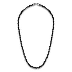 Mesmerizing natural black spinel gemstone beads animate the length of this refined men's necklace. Fashioned in sterling silver, the 24-inch necklace secures in place with a fancy clasp. The signature "E" is stamped to identify each piece as part of the 1933 by Esquire men's collection. Classic Onyx Necklaces For Formal Occasions, Classic Onyx Necklace With Black Beads, Classic Onyx Beaded Necklace With Black Beads, Formal Black Necklace With Gemstone Beads, Classic Onyx Jewelry With Gemstone Beads, Classic Black Necklaces With 8mm Beads, Classic Black Round Beaded Jewelry, Classic Black Necklace For Formal Occasions, Classic Onyx Single Strand Necklace