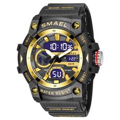 Rugged SMAEL 8086 Waterproof Sports Watch - Dual Display, Shock Resistant Specifications: Brand: SMAEL Model: 8086 Movement Type: Quartz + Electronics Case Diameter: 50mm Case Thickness: 16mm Weight: 70g Water Resistance: 50 Meters Introducing the SMAEL 8086 Waterproof Sports Watch - Built for Adventure The SMAEL 8086 is the ultimate sports watch, engineered to deliver both style and durability. With its dual analog-digital display, shock-resistant design, and 50-meter water resistance, the SMAEL 8086 is made for those who lead an active lifestyle. Key Features: Dual Display Convenience: Featuring both analog and digital displays, the SMAEL 8086 offers precision and flexibility. The LED display ensures clear visibility in any lighting condition, perfect for outdoor enthusiasts. Shock Resis Mens Business Professional, Fancy Shoes, Military Watches, Formal Shoes For Men, Baby Diaper Bags, Waterproof Watch, Sports Watch, Watch Gifts, Mens Fashion Shoes