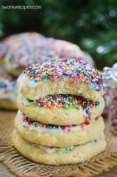 a stack of cookies with sprinkles on top