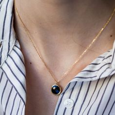 Dainty black onyx necklace in 14K solid gold. Simple and dainty necklace for women who love colors. The best gift for her. 100% handcrafted with love! PRODUCT DETAILS ● Material: 14K solid gold - white gold - rose gold ● Gemstone: Black onyx, round briolette cut ● Stone Diameter: 10mm (0.4in) ● Length: 39cm (15.5in) to 45cm (17.5) HOW TO ORDER - CUSTOM ORDERS ●Choose from the drop down menus the available options (Metal, Length) and leave us a note for any special requirements. ●For special orde Elegant Gold Plated Round Birthstone Necklace, Black Gold-plated Adjustable Chain Jewelry, Formal Black Gold Plated Necklace, Formal Black Gold-plated Necklace, Black Sterling Silver Tarnish Resistant Necklace, Classic Black Clavicle Necklace, Elegant Black Gold Plated Chain Necklace, Black Jewelry With Delicate Chain, Elegant Black Gold-plated Chain Necklace