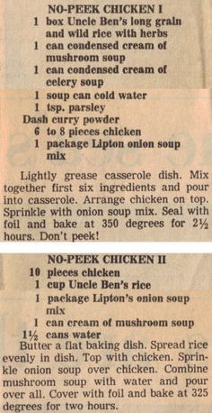 an old recipe for chicken soup is shown in two separate images, one with the instructions