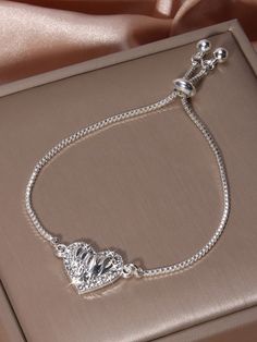 1pc Silver & Fold Design & Full Rhinestone Decor Heart Shape Pull Cord Bracelet, Suitable For Women's Daily/Birthday/Wedding/Party Wear Silver    Glass Rhinestone     Women Fashion Jewelry, size features are:Bust: ,Length: ,Sleeve Length: Wedding Party Wear, Party Kleidung, Rhinestone Decor, Cord Bracelet, Watches Women Fashion, Cord Bracelets, Heart Shape, Womens Bracelets, Chain Bracelet