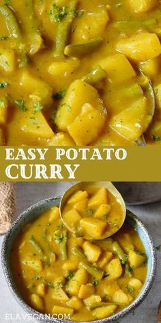 two pictures with different types of food in them and the words easy potato curry on top