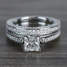 an engagement ring set with a princess cut diamond