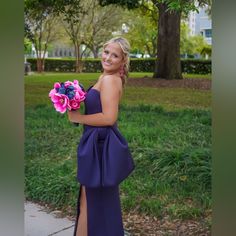 Jovani Navy Strapless Long Dress With Sweetheart Neck Line, High Slit And Bow!! Sweetheart Neck Line, Strapless Long Dress, Jovani Dresses, Neck Line, Sweetheart Neck, Long Dress, Color Blue, Prom Dresses, Prom