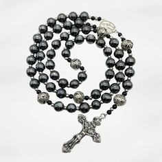 Black Hematite Beads Rosary Necklace Natural Stones & Metal Beaded Miraculous Medal Catholic Bracelet, Beads Rosary, Gold Rosary, Crystal Heart Earrings, Black Stones, Gemstone Beads Jewelry, Rosary Necklace, Jewelry Accessories Ideas, Miraculous Medal