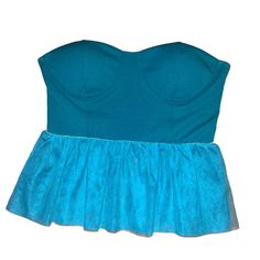 Brand New With Tag Sincerely Jules Strapless Bustier Tulle Top In Color Teal Junior’s Size Small Blue Tube Top With Built-in Bra For Summer, Party Cami Tube Top With Built-in Bra, Strapless Camisole With Built-in Bra For Party, Blue Fitted Bandeau Tube Top, Fitted Blue Bandeau Tube Top, Blue Bandeau Tube Top For Night Out, Blue Strapless Tube Top For Party, Fitted Blue Crop Top Tube Top, Fitted Bandeau Camisole For Party