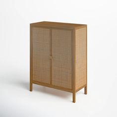 the cabinet is made out of wood and wicker