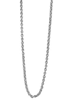 Fluted links of sterling silver enhance the modern look of this chain necklace that'll tie up your everyday ensembles. Sterling silver Imported Modern White Gold Stainless Steel Chain Necklace, Modern Silver Link Chain Jewelry, Silver Link Chain Necklace For Formal Events, Silver Link Chain Necklace For Formal Occasions, Modern Jewelry With Rolo Chain And Oval Links, Formal Silver Link Chain Necklace, Formal Stainless Steel Necklace With Silver Chain, Modern Rolo Chain Necklaces For Everyday, Modern Cable Chain Necklace For Formal Events