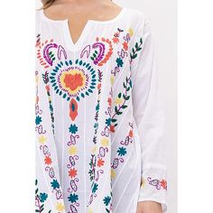 Raj Kaya Embroidered Tunic  Paired with well-worn denim or tailored shorts, this embroidered tunic brings easy, breezy style to every look.         Boat neck with v      Full length sleeves     Relaxed fit     Embroidered design     52% Cotton 48% Viscose     Machine wash, tumble dry     Imported Breezy Style, Tailored Shorts, Embroidered Tunic, Easy Breezy, Sewing Tips, Embroidered Design, Sewing Hacks, Boat Neck, Length Sleeve