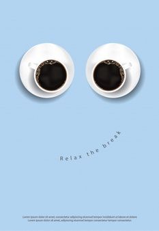 two cups of coffee sitting on top of each other with the words relax the break