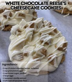 white chocolate reese's cheesecake cookies with icing on the top and bottom