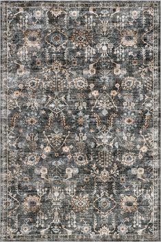 an area rug with many different colors and patterns on the carpet, including blue, gray,