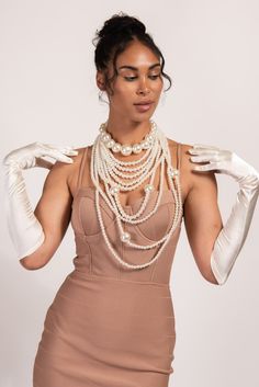 Juliana Multi-Layer Statement Pearl Necklace & Earring Set Statement Pearl Necklace, Satin Gloves, Pearl Statement Necklace, Cocktail Jewelry, Pearl Necklace Earrings, Pearl Shop, Perfect Together, Pearl Set, Pearl Strands