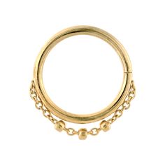 Trio Bead Seam Ring Classic Round Beaded Chain Jewelry, Yellow Gold Round Ball Chain Jewelry, Yellow Gold Chain Ring With Adjustable Chain, Adjustable Chain 14k Gold Ring, 14k Gold Beaded Chain Jewelry, 14k Gold Jewelry With Beaded Chain, Hinged Ring, Red Sapphire, The Chain