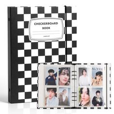 the checkerboard book is open to show photos