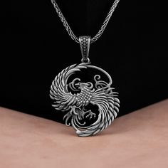 Phoenix 3D Charm Silver Necklace, Ancient Greek Mythology Phoenix Jewelry, Handmade Mythical Bird Pendant, Sterling Silver Fantasy Necklace Made of 925 silver and handcrafted by hand, this ring is not only an accessory piece that complements your daily elegance, but also has details that will reflect your character and style. It is also a great gift to give to your loved ones on their special days. At SavisSilver, we always give importance to the satisfaction of our customers, we recommend you t Library Fashion, Mythical Bird, Ancient Greek Mythology, Phoenix Jewelry, Mythical Birds, Fantasy Necklace, Phoenix Pendant, Choker Chain, Collar Choker