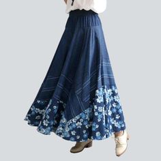 Introducing the 2023 Spring-Summer Collection's Nonconformist Silhouette & Flare Denim Skirt ââ‚?an effortless blend of unconventional trend and contemporary fashion!Why You'll Adore ItThis long skirt is textured to make a statement. Its high-waisted silhouette and rubber closure are made for comfort. while its intricate embroidery and subtle distressed pattern bring an air of vintage charm. No wonder it's the perfect blend of free-spirited chic and vogue style.Distinctive Features Boho Style: E Non-stretch High Waist Denim Skirt For Spring, Fitted Denim Blue Skirt For Spring, Summer Stretch Denim Skirt, Wide Leg Denim Skirt For Spring, Summer Non-stretch Denim Skirt, Spring Casual Non-stretch Denim Skirt, Non-stretch Denim Skirt For Spring, High Waist Medium Wash Skirt For Spring, Non-stretch Denim Skirt For Summer