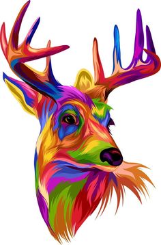 a colorful deer's head is shown on a white background