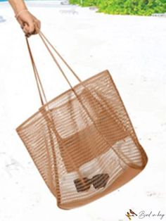 BirdinBag - Airy Mesh Shoulder Tote Bag Lightweight Brown Shoulder Bag For Everyday, Everyday Lightweight Brown Bag, Lightweight Brown Bag For Everyday Use, Lightweight Brown Shoulder Bag For Travel, Lightweight Rectangular Brown Shoulder Bag, Lightweight Beige Shopping Bag, Versatile Lightweight Tote Bag, Lightweight Rectangular Shoulder Bag For Shopping, Trendy Lightweight Brown Shoulder Bag