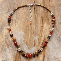 Multi-gemstone beaded necklace, 'Radiant Charm' - Multicolored Multi-Gemstone Beaded Necklace from Thailand Orange Caramel, Gemstone Beaded Necklace, Jewellery Necklace, Gem Necklace, Caramel Brown, Handcrafted Necklace, Lovely Jewellery, Beaded Choker, Eye Necklace