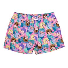 Tired of the same solid colour swim trunks and repetitive floral patterns? Our Golden Girls Swim Trunks are the perfect solution. The trunks feature an all-over print of Dorothy Zbornak, Rose Nylund, Blanche Devereaux, and Sophia Petrillo’s faces with ferns on a solid pink background. Tie up the drawstring waistband and complete the look with your (Golden Girls) tote bag, sold separately, and head to the beach in style! All-Over Print Details Inseam: 3 1/2" 100% Polyester Officially Licensed The Fitted Go-dry Swim Trunks, Playful Pink Swim Trunks For Swimming, Pink Beachwear Swim Trunks With Built-in Shorts, Pink Swim Trunks With Built-in Shorts, Blanche Devereaux, Dorothy Zbornak, Multicolor Swim Trunks With Built-in Shorts For Swimming, Girls Tote, Golden Girls