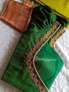 Embroidery Design For Green Blouse, Blouse Neck Work Designs Latest, Simple Neck Maggam Designs, Copper Zari Aari Work Blouse Simple, Blouse Magam Designs Latest, Simple Neck Works For Blouses, Simple Aari Back Neck Design, Green Color Blouse Designs Latest, Maggam Works Simple