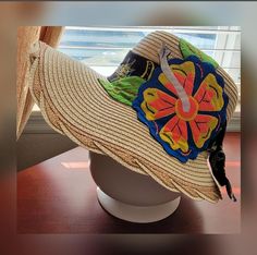 This handmade straw hat with original Mola offers high UV sun protection, sun blocking function makes the hat perfect to use as a beach hat for vacation or as a daily wear, it is very easy to wear with any thing like dress, bikini or pants. . Circumference 24" . Cup height: 4.5" . Brim width: 4" . Color: Tan/Cream Beach Season Hats With Uv Protection And Short Brim, Adjustable Hats For Beach Season, Beach Season Uv Protection Hat With Short Brim, Uv Protection Hats With Short Brim For Beach Season, Outdoor Sun Straw Hat, Natural Panama Hat For Beach And Kentucky Derby, Uv Protection Short Brim Hat For Beach Season, Adjustable Toquilla Straw Sun Hat For Warm Weather, Adjustable Lightweight Straw Hat For Sunbathing