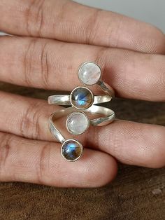 Handmade Rainbow Moonstone and Labradorite stone bohemian ring , you can wear this ring as a daily wear ring .. Title - Moonstone and Labradorite dual stone ring Stone color - Rainbow Stone shape - Round Material - Sterling silver 925, gemstone Note - We use natural gemstones, so color shade may be little bit different .. we are giving you best quality rings on best price .. contact us for more quantity Adjustable Moonstone Rings With Natural Stones, Unique Adjustable Moonstone Open Ring, Unique Adjustable Open Moonstone Ring, Adjustable Unique Open Moonstone Ring, Unique Open Moonstone Ring, Unique Adjustable Moonstone Ring, Bohemian Stackable Moonstone Ring, Bohemian Stackable Round Moonstone Ring, Bohemian Round Labradorite Crystal Ring