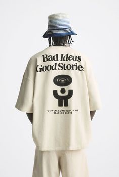 Bad Ideas Good Stories Tshirt Easy 30 day return policy Short Sleeve Graphic Sweatshirt For Streetwear, White Short Sleeve Sweatshirt For Streetwear, White Short Sleeve Sweatshirt With Logo, Summer Crew Neck Sweatshirt With Graphic Print, Cotton Sweatshirt With Logo Print And Short Sleeves, Urban Short Sleeve Graphic Sweatshirt, Trendy Short Sleeve Graphic Sweatshirt, Urban Style Short Sleeve Graphic Sweatshirt, Summer Cotton Sweatshirt With Text Print