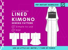 Paperless DIY Fully Lined Kimono Pattern Easy to Sew With Western Fabrics - Etsy Kimono Sewing Pattern, Furisode Kimono, Kimono Sleeve Top, Diy Kimono, Unmarried Women, Traditional Japanese Kimono, Traditional Kimono, Hip Ups, Kimono Pattern