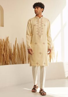 Ivory Chinese Collar Kurta Set Shreyansh - Fabilicious Fashion Designer Straight Kurta In Off White, Off White Traditional Wear With Dabka For Designer Occasions, Festive Straight Kurta For Reception, Straight Kurta For Diwali Reception, Festive Off White Straight Kurta, Straight Kurta For Reception And Diwali, Off White Designer Wear Kurta, Festive Off White Traditional Wear With Dabka, Festive Off-white Traditional Wear With Dabka