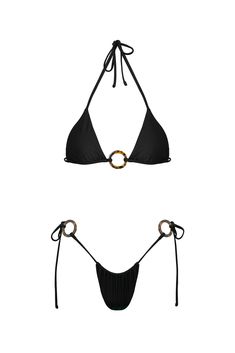 The DUA bikini in black is the ultimate halter string style triangle bikini. The triangle shape is an essential to add to your swimwear wardrobe. Not to mention how everyone needs a little black bikini.  The DUA top features simplistic coverage and adjustable neck and back ties… so super personalisable to your bust! It also features our statement chic tortoiseshell ring. The cheeky DUA bottoms feature side tie detailing and also our beautiful chic tortoiseshell rings. Hand wash your bikini or wa Rings Hand, The Triangle, Holiday Wear, Cheeky Bikinis, Evil Eye Jewelry, Triangle Shape, Mens Jewelry Bracelet, Eye Jewelry, Fine Jewelry Gift