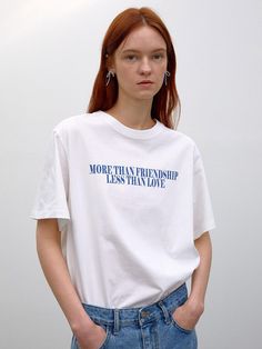 This versatile t-shirt is a must-have staple for any casual wardrobe, featuring the clean lettering print in the center to add detail.- Available in 3 colors: white-blue, white-red, and black-white- Made of 100% cotton with a soft texture- Appropriate length allowing for versatile looks White Quote Print T-shirt For Summer, Casual Cotton T-shirt With Quote Print, White Summer T-shirt With Quote Print, White Cotton Tops With Quote Print, White Cotton Top With Quote Print, Summer Cotton T-shirt With Quote Print, Relaxed Fit T-shirt With Quote Print For Everyday, White Short Sleeve Top With Quote Print, Everyday Crew Neck T-shirt With Quote Print