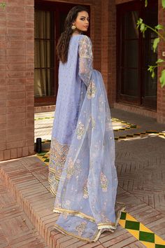 Chanderi Floral Embroidered Dress For Eid, Designer Dresses With Floral Embroidery For Eid, Unstitched Chikankari Embroidery Dress For Eid, Silk Embroidered Dress With Floral Design For Eid, Silk Embroidered Dress With Floral Embroidery For Eid, Eid Dresses With Zari Work In Cambric, Eid Festival Cambric Dress With Zari Work, Eid Cambric Dresses With Zari Work, Traditional Draped Cambric Dress For Eid