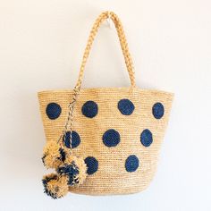 Elena Handbags Natural Raffia Polka Dot Summer Beach Shoulder Tote Handwoven Natural Bags For Summer Outings, Bohemian Natural Straw Bag For Summer Outings, Natural Handwoven Straw Bag For Summer Outings, Woven Natural Beach Bag For Summer Outings, Natural Woven Beach Bag For Summer Outings, Natural Woven Crochet Bag For Summer Outings, Summer Straw Bag For Vacation, Fair Trade, Fair Trade Summer Straw Bag For Vacation, Eco-friendly Natural Straw Bag For Summer Outings