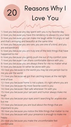 a poem with the words 20 reason why i love you written in pink and black