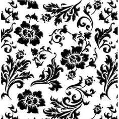 black and white floral designs on a white background