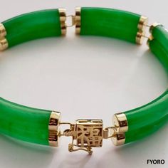 Our 'Fu Fuku Fortune Jade Bracelet' embodies radiance and stature, with hand carved jade lengths intertwined with 14K Gold; a unisex statement. Our top craftsman signs off the piece with a crafted symbol of fortune at the clasp. The Han symbol for fortune and luck evokes an unrivaled sense of positivity and happiness. Materials: 2.10g 14K Gold and 16.40g Jadeite (Approximately) Dimensions: 185 x 10 x 8 mm Gross Weight: 18.50 g Jade Dragon, Purple Jade, Carved Jade, Buddha Pendant, Natural Stone Jewelry, Jade Bracelet, Dragon Pendant, Jade Carving, Chain Link Bracelet