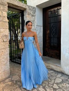 Playful Summer Outfits, Styling Blue Dress, Greek Wedding Guest Dress, Greek Wedding Guest Outfit, Summer Soiree Outfit, Summer 2024 Dresses, Blue Dresses To Wear To A Wedding, Day Wedding Dress Guest, Blue Beach Wedding Dress